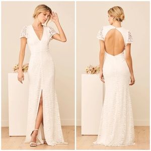 Lulus White Lace Flutter Sleeve Maxi Dress